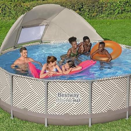Piscine Bestway Steel Pro MAX au design rayé contemporain 3,96 m x 1,07 m avec Équipement Complet