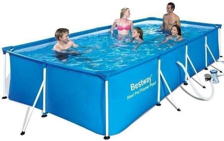 Piscine hors sol rectangle Steel Pro™ 300 x 201 x 66 cm Avec systeme de filtration ; bleu Clair