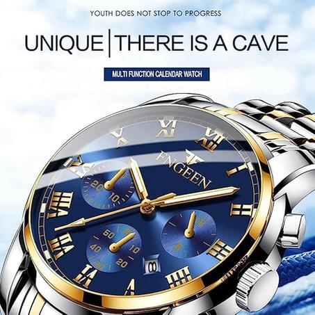 ساعة يد للرجال من اكس سبرينج كرونوغراف ستانلس ستيل ساعات فاخرة مقاومة للماء معصم متعددة الوظائف مع مؤشر مضيء رسمية بمينا ارقام فضي