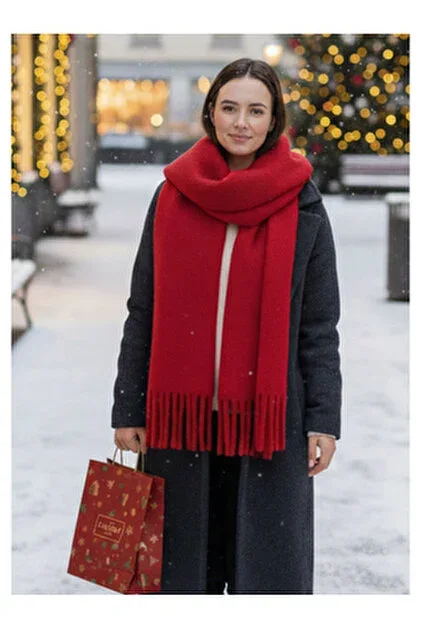 شال نسائي من الصوف - ناعم، منتفخ