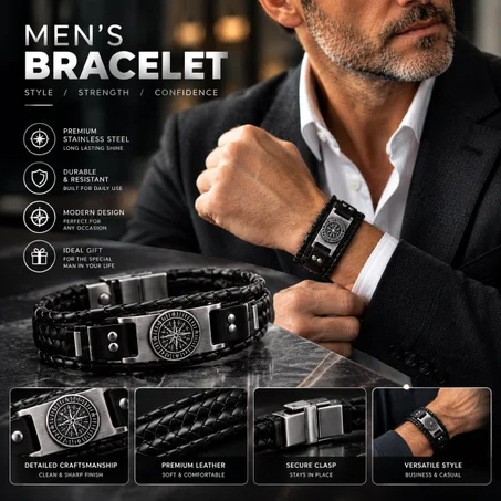 Bracelet Homme Cuir Élégant Ajustable  (CIV)
