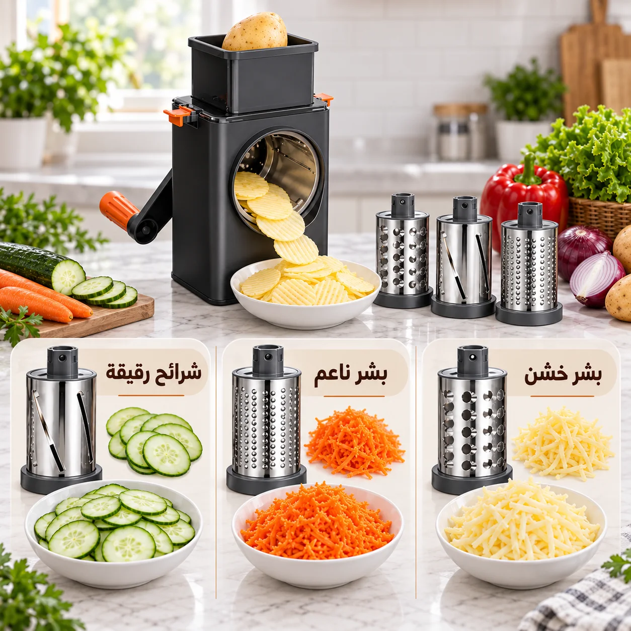 قطاعة الخضروات 3 في 1 – تقطيع سريع وسهل         حضّري الخضر فثواني وبلا تعب التقطيع بالسكين