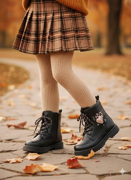 بوت بناتي أسود بقلوب ليوبارد ولمعة وردية – مستورد من إسبانيا