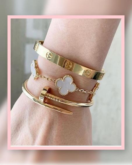 ensemble 3 bracelets +collier van cleef+boucle van cleef (couleur Blanc)