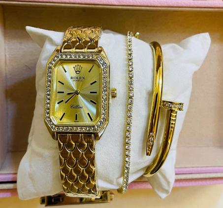 Trio Montre Rolex & Bracelet Cartier +Bracelet Doré