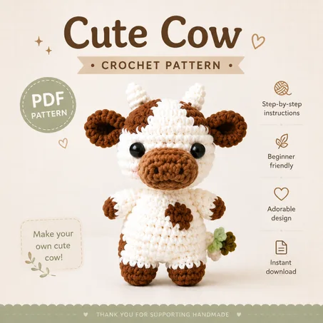 Cow Crochet Pattern PDF,  Cute Cow Amigurumi,  Crochet Cow Pattern,  Mini Cow Crochet,  Farm Animal Crochet  PDF Download