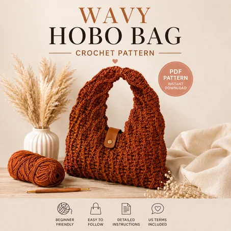 Hobo Bag Crochet Pattern PDF,  Crochet Bag Pattern,  Crochet Hobo Bag,  Handmade Bag,  Easy Crochet Bag Tutorial,  Instant Download