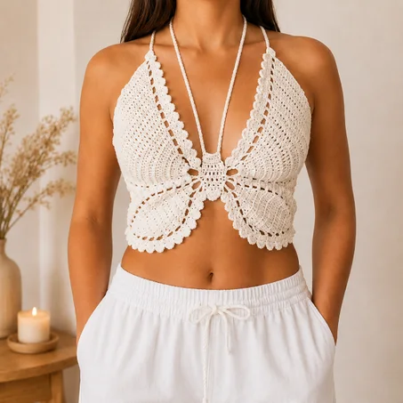 Butterfly Crochet Top Pattern PDF,  Crochet Butterfly Top,  Halter Top Pattern,  Crochet Bralette,  Digital Download,  Beginner