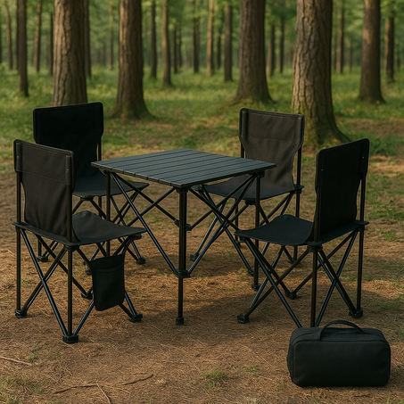 طاولة متينة + 4 كراسي قابلة للطي من الألومنيوم