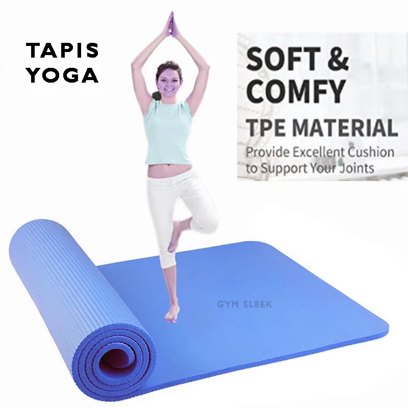 Tapis de Yoga Épais 10mm Confort Écologie Stabilité Anti-dérapant Non Toxique pour Sport Voyage Stretching
