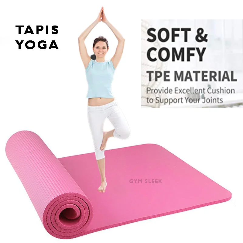 Tapis de Yoga Épais 10mm Confort Écologie Stabilité Anti-dérapant Non Toxique pour Sport Voyage Stretching