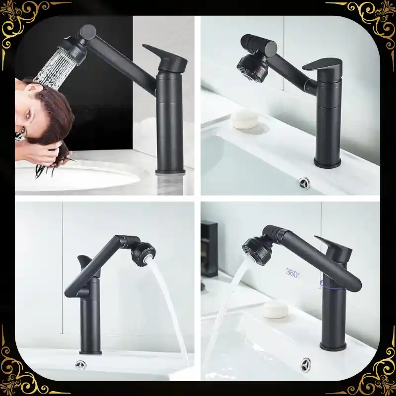 صنبور مغسلة دوار 360 درجة – بخاصية الماء البارد والساخن تصميم أسود أنيق
