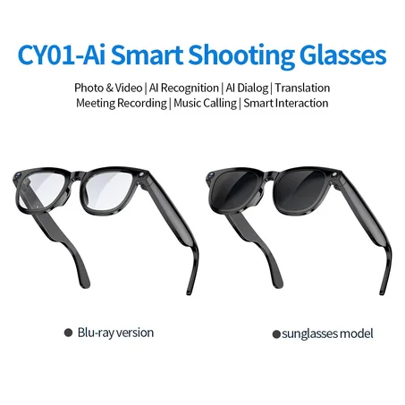 Lunettes de Soleil Intelligentes Enregistrement Photo et Vidéo, Lunettes Connectées avec Traducteur IA Audio et Wi-Fi, Caméra Intégrée
