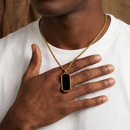 Collier Homme "Geometric Onyx" — Acier Inoxydable & Titane Noir