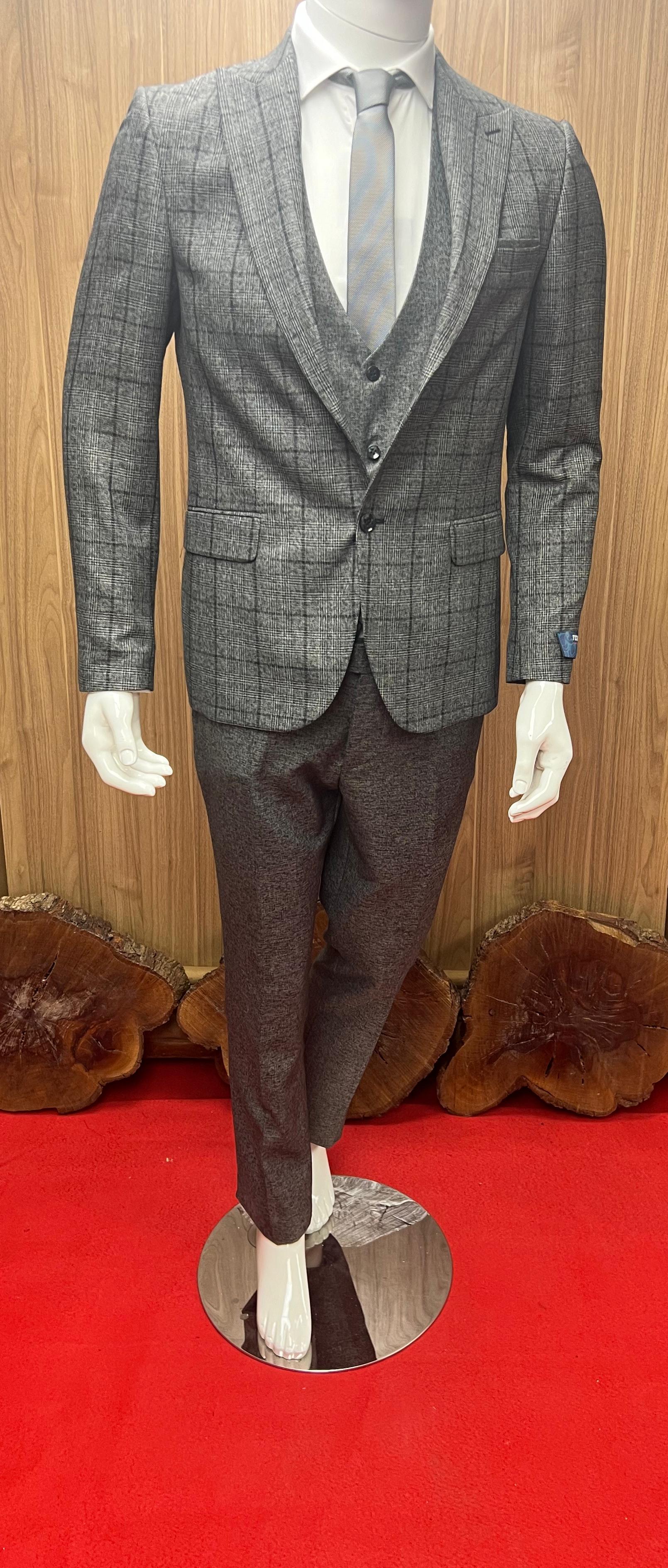 COSTUME 3 PIECES CARREAUX GRIS