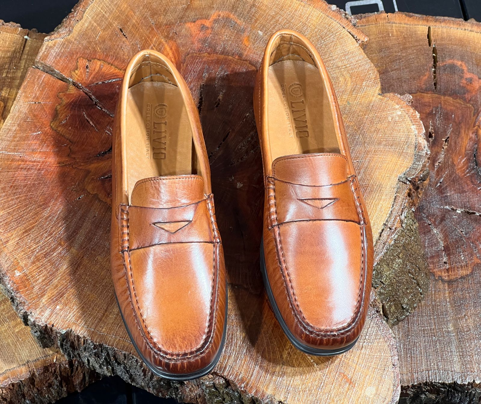 Mocassin cuir tabac intérieur cuir