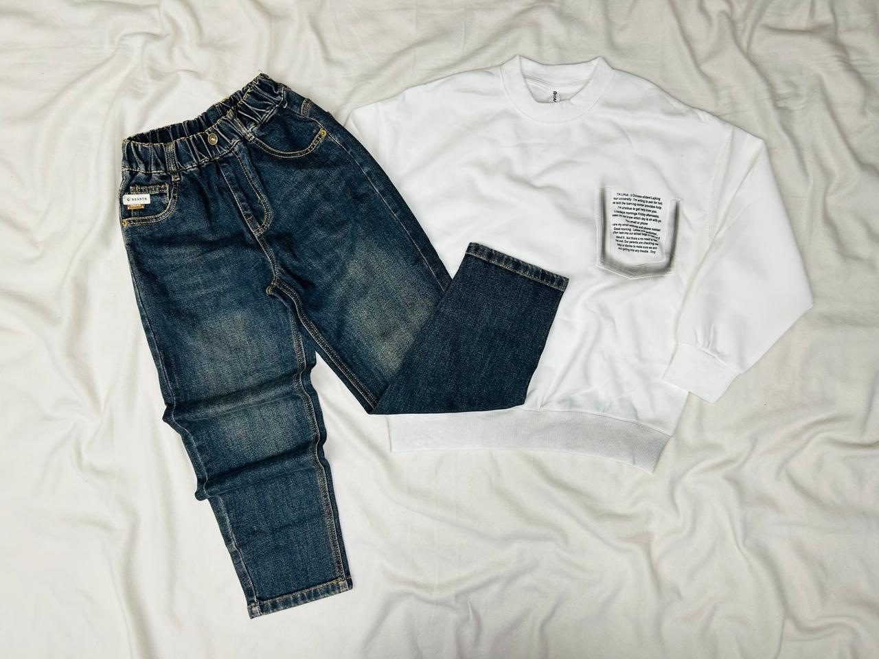 ENSEMBLE ENFANT AVEC POCHE OVERSIZE BLANC