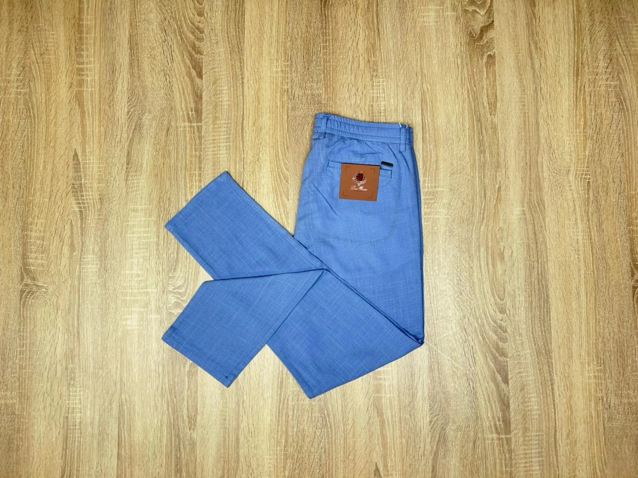 PANTALON LE LIN LORO PIANA BLEU CIEL