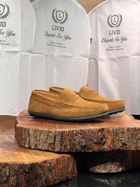 Mocassin daim tabac intérieur cuir