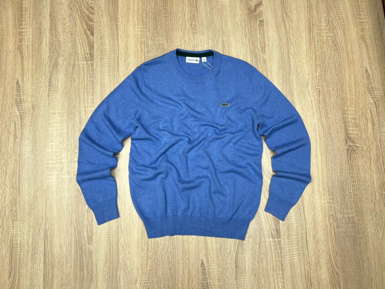 PULL COL ROND LACOSTE BLEU CIEL