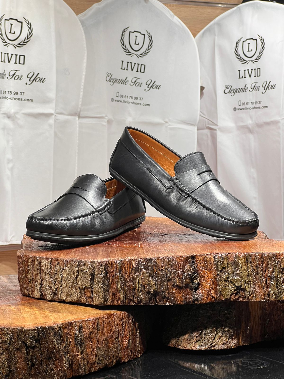 Mocassin cuir noir intérieur cuir