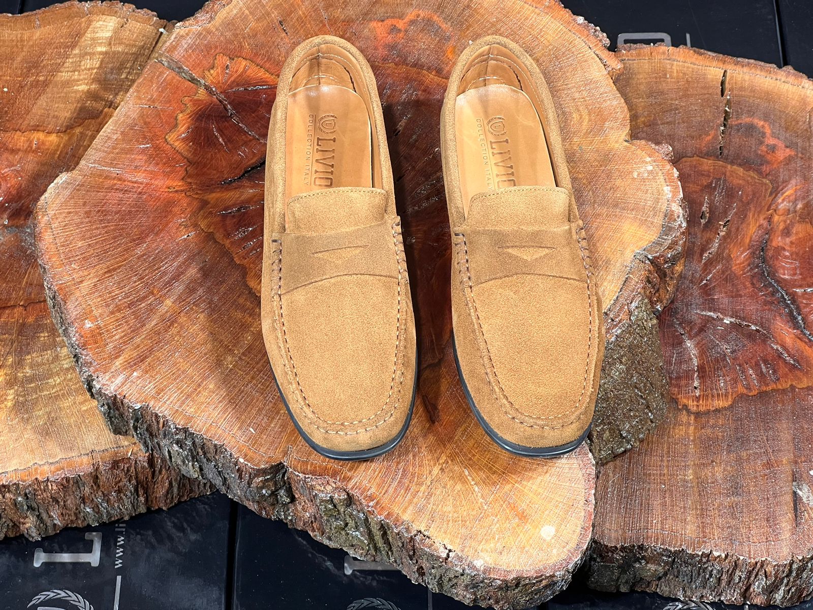 Mocassin daim tabac intérieur cuir