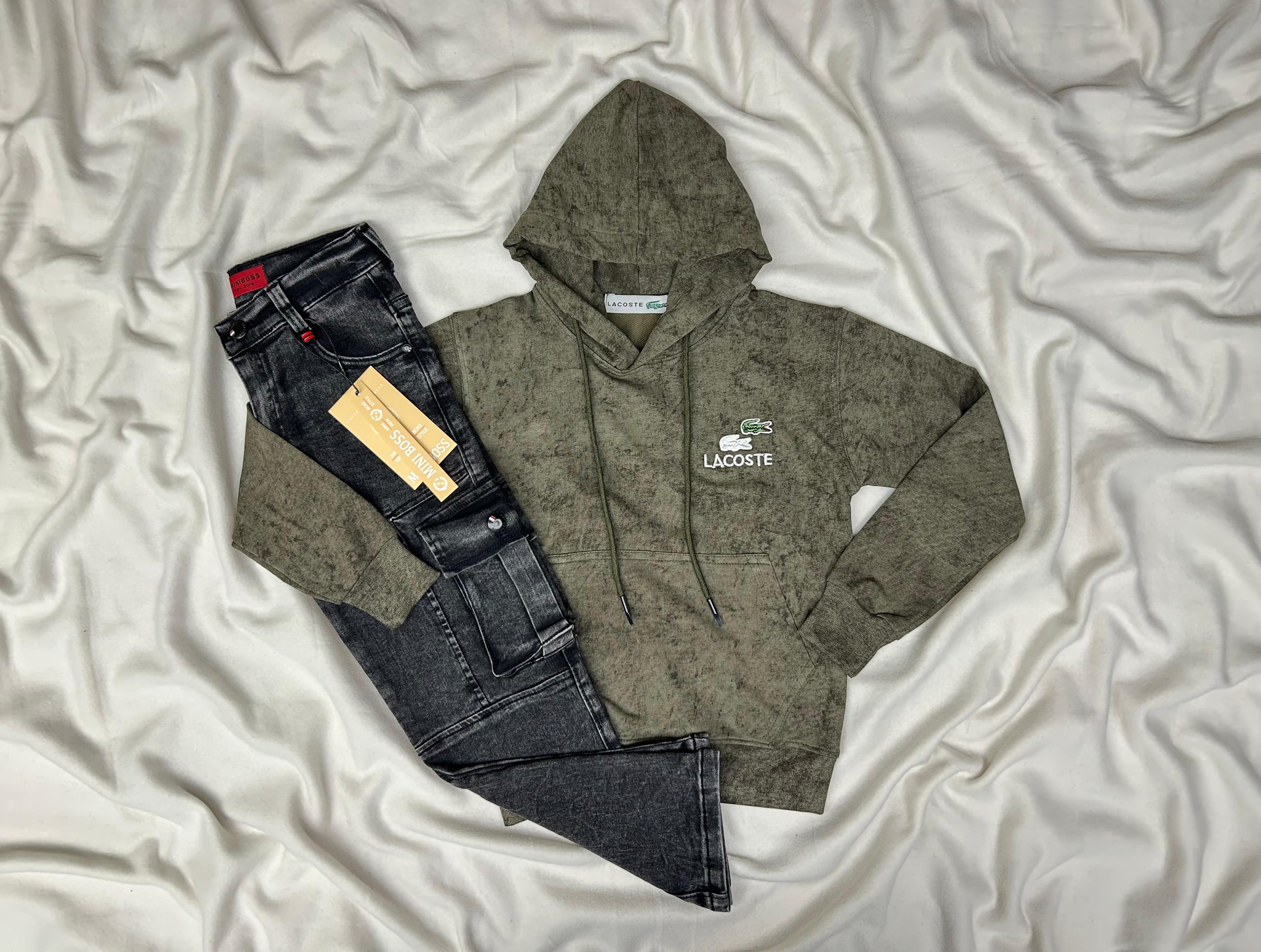 ENSEMBLE ENFANT LACOSTE EFFET MARBRE VERT MILITAIRE