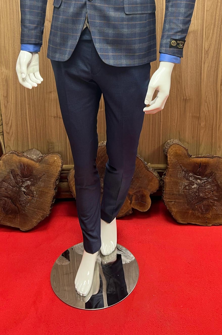 COSTUME 3 PIECES UNE SEULE BOUTON CARREAUX BLEU