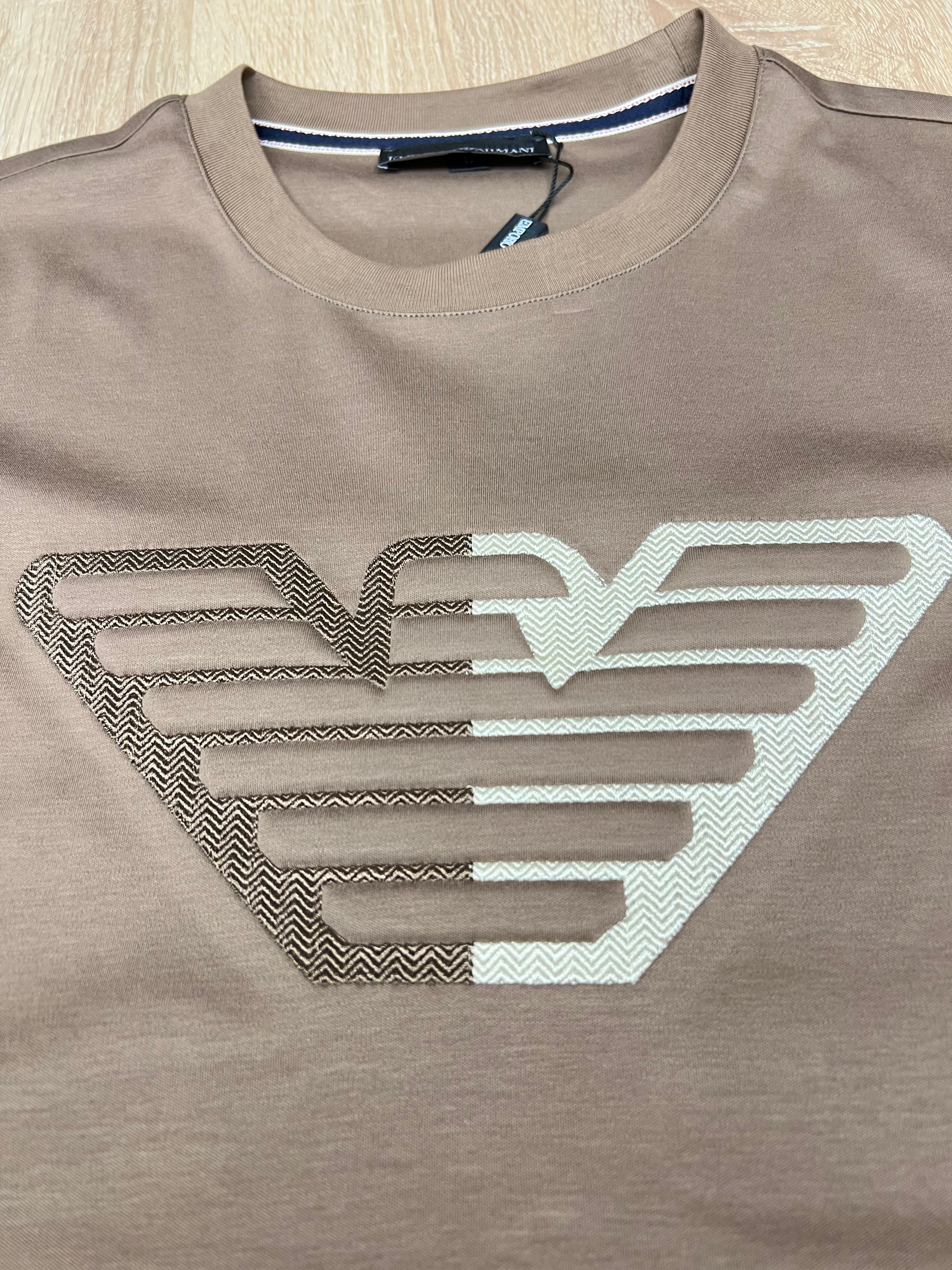 T-SHIRT ARMANI EMBROIDERY MARRON CLAIR