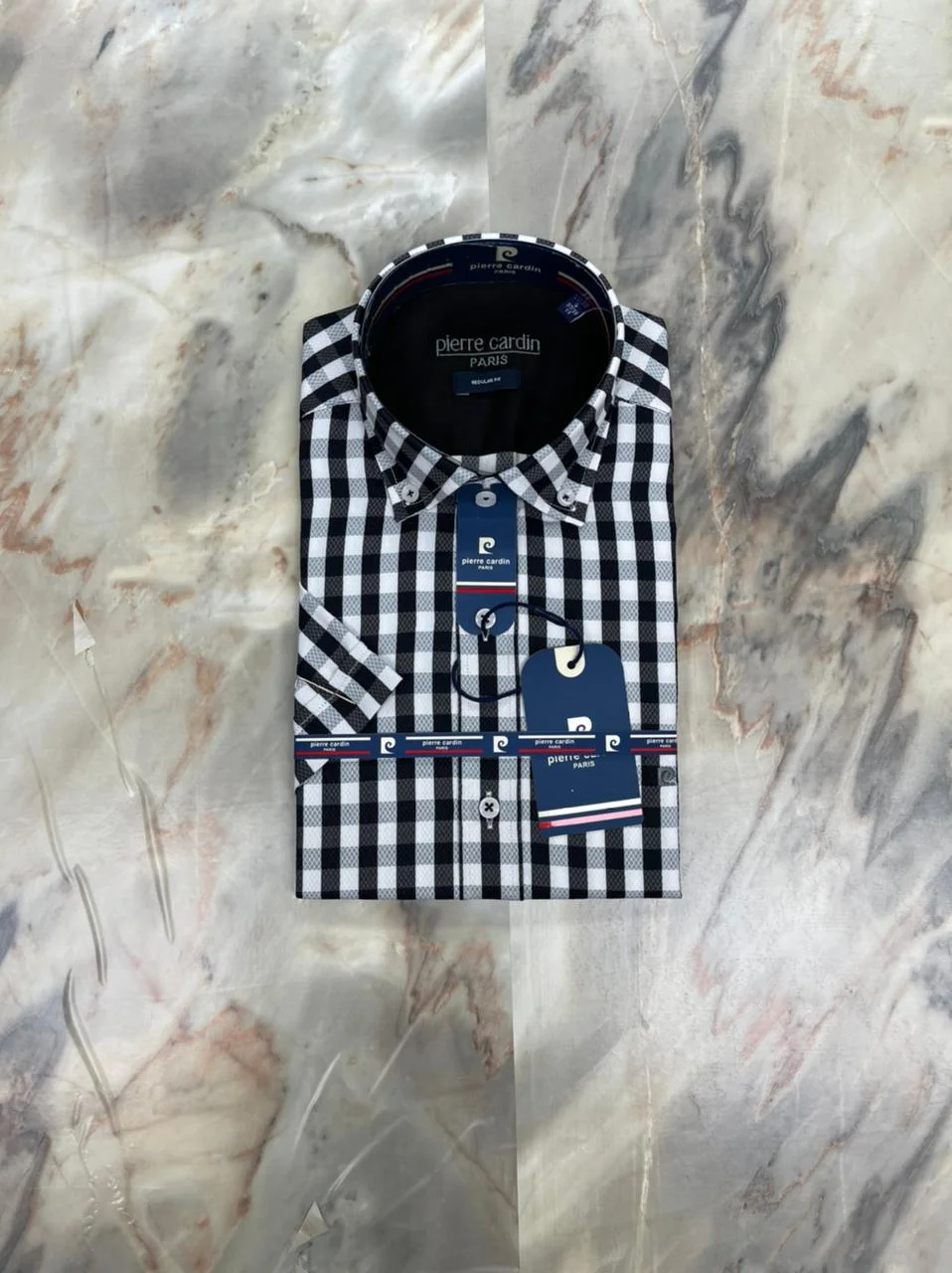 Chemise Demi Manche Pierre Cardin Carreaux Noir