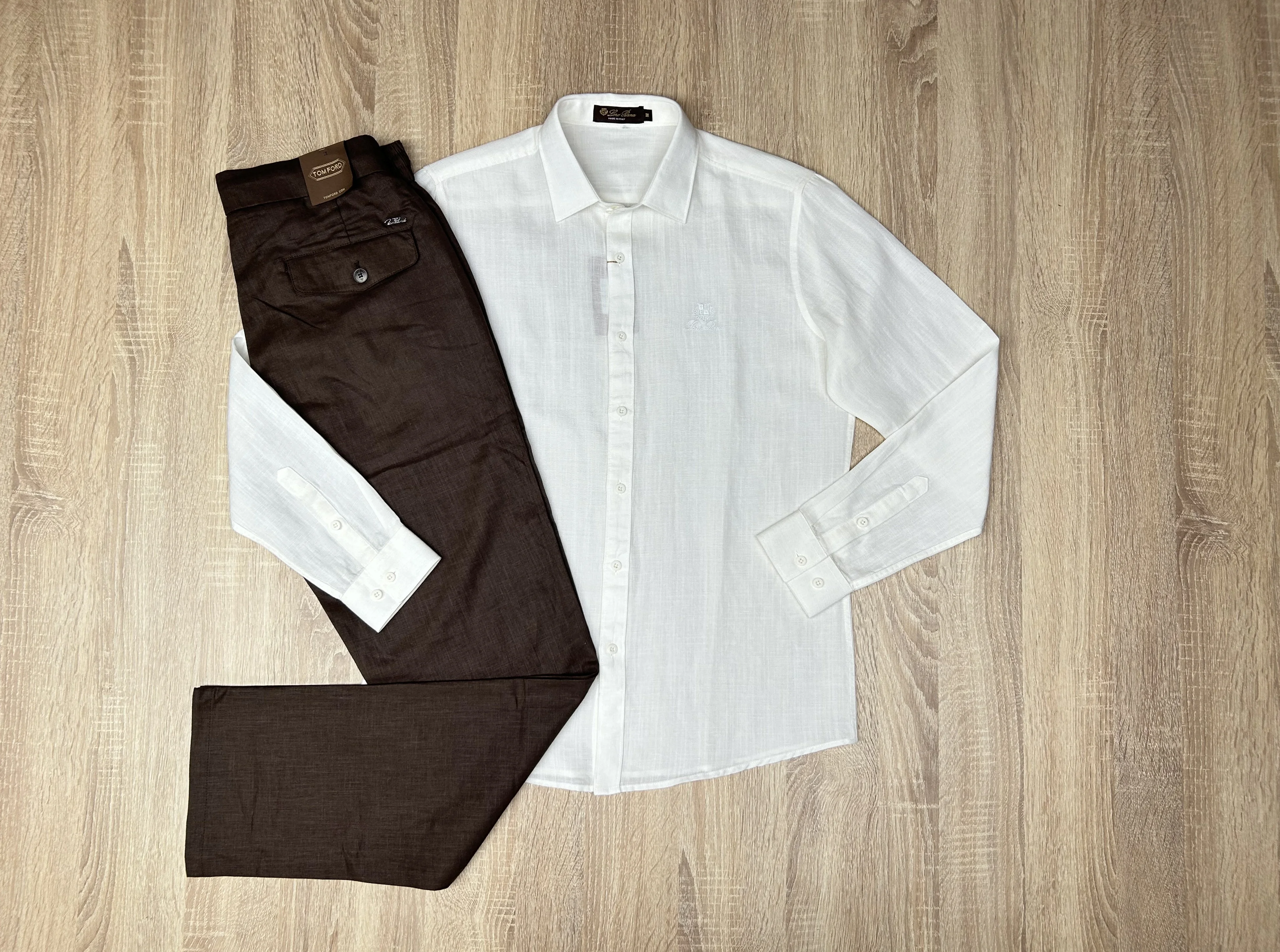ENSEMBLE LIN BLANC-MARRON