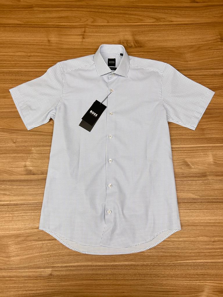 Chemise Demi Manche Boss Carreaux Bleu Ciel