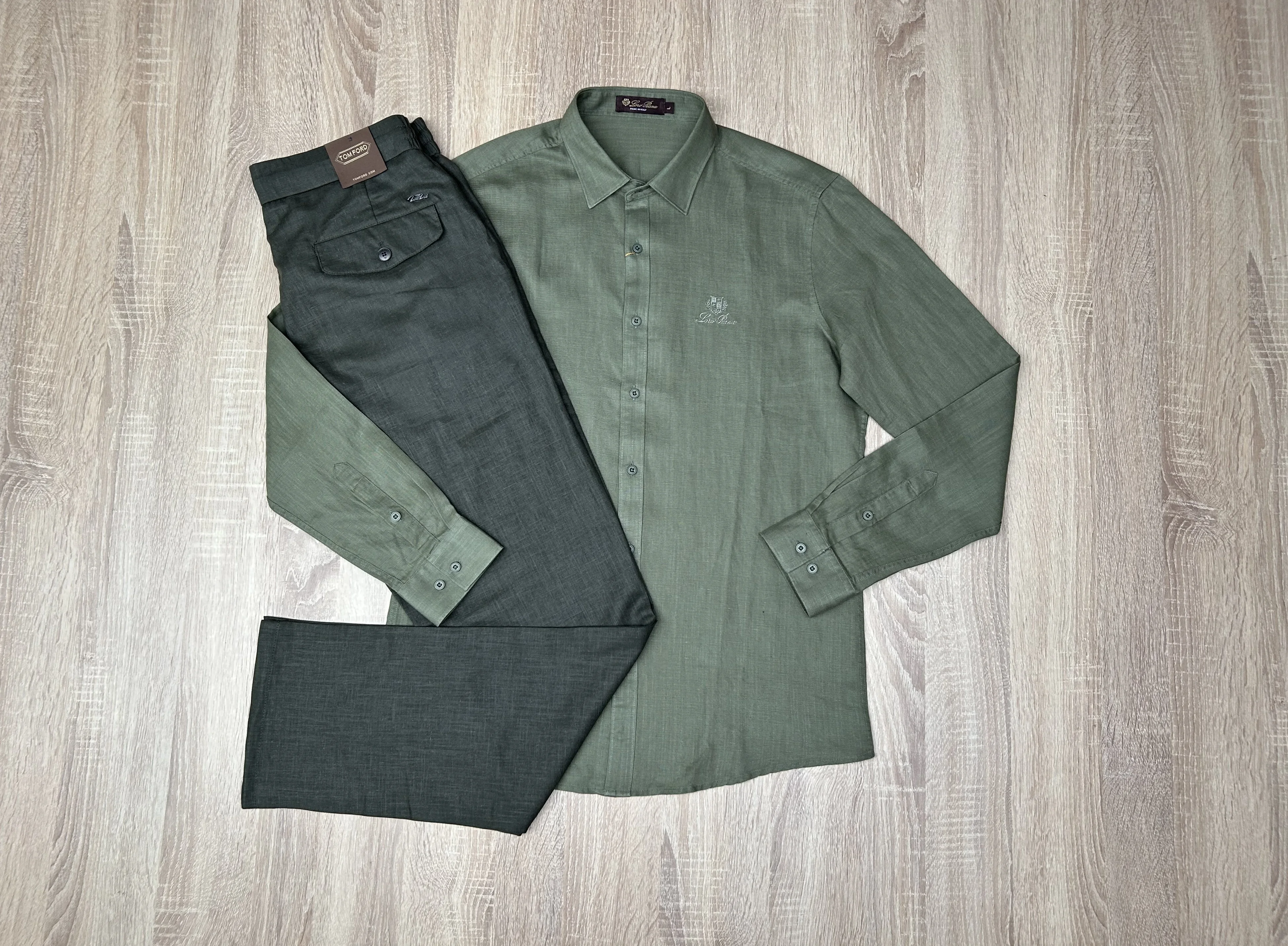 ENSEMBLE LIN VERT MILITAIRE