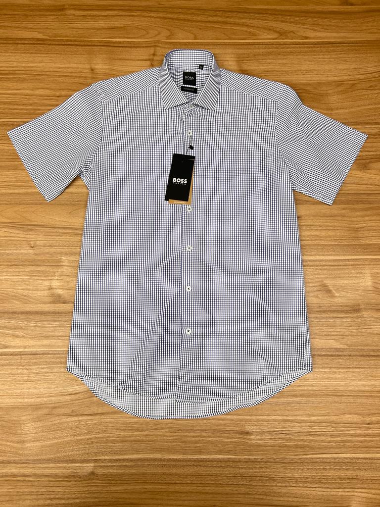 Chemise Demi Manche Boss Carreaux Bleu