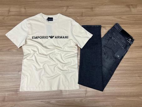 ENSEMPLE EMPORIO ARMANI T-SHIRT BEIGE JEAN NOIR