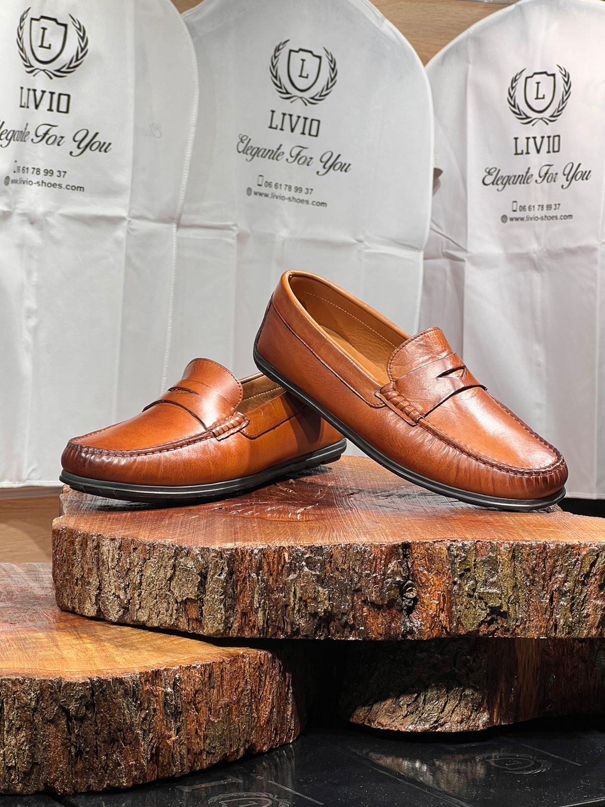 Mocassin cuir tabac intérieur cuir