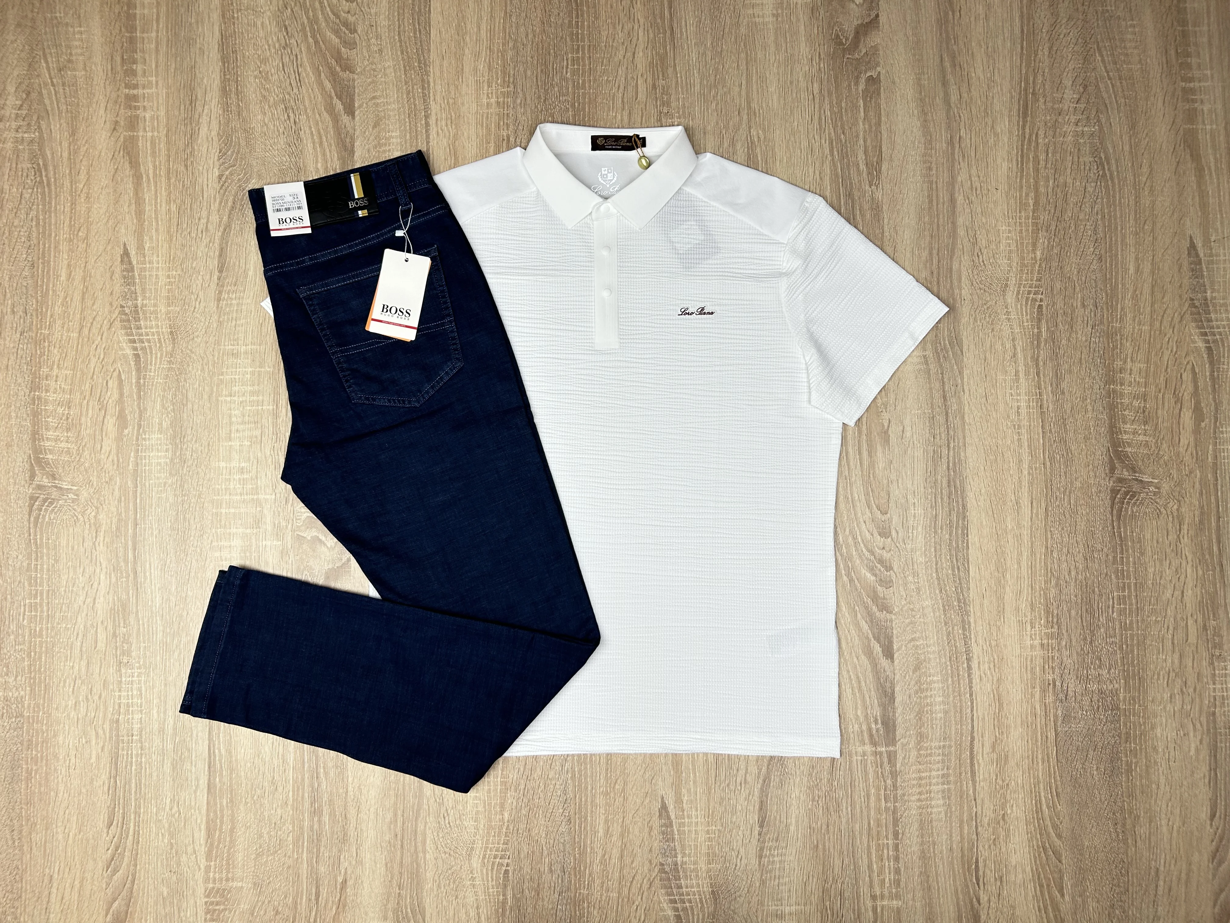 ENSEMBLE POLO BLANC-JEANS