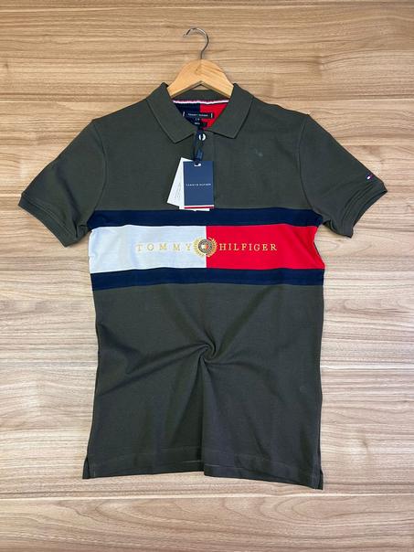POLO DEMI MANCHE TOMMY DRAPEAU VERT MILITAIRE
