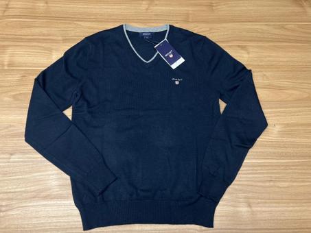 PULL EN LAINE GANT COL V BLEU MARINE
