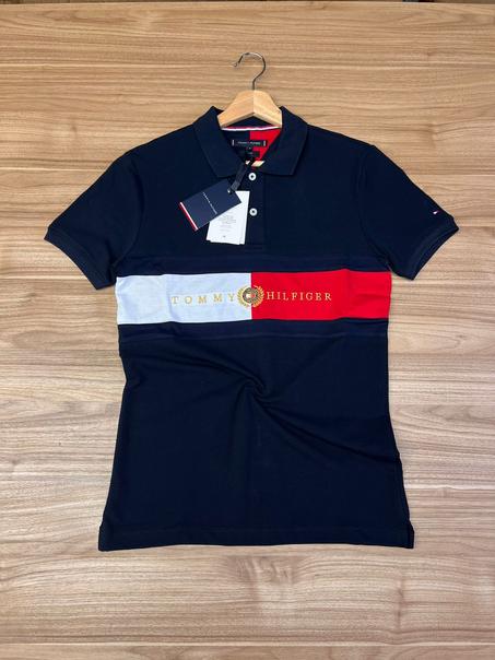 POLO DEMI MANCHE TOMMY DRAPEAU BLEU MARINE