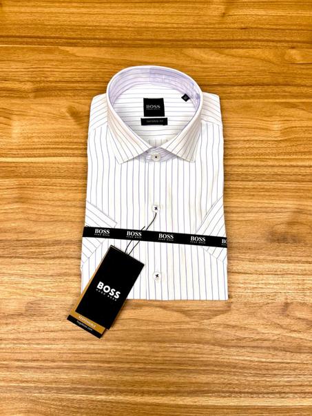Chemise Demi Manche Boss Blanc Raille Fine Bleu