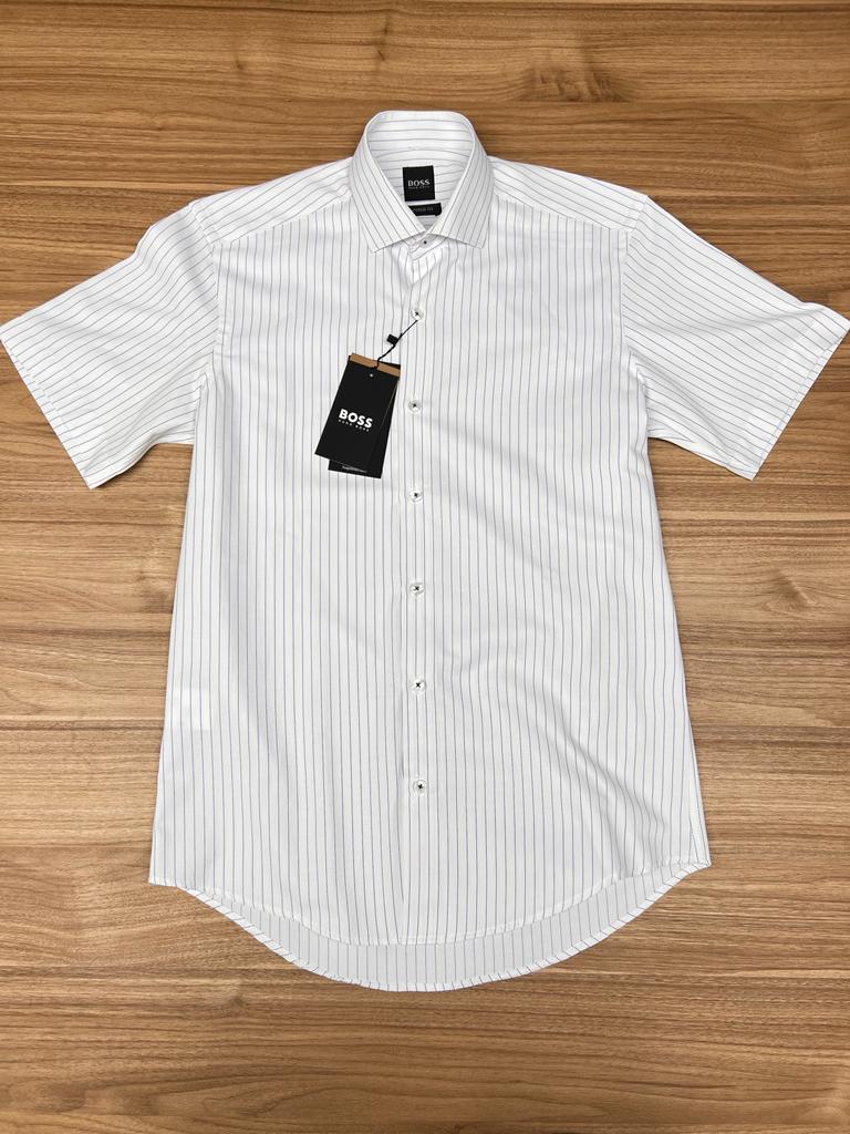Chemise Demi Manche Boss Blanc Raille Fine Bleu
