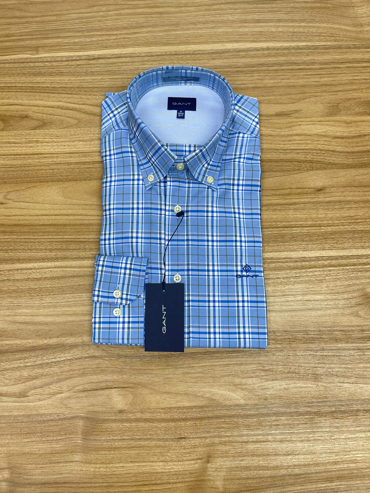 Chemise Gant Grand Carreaux Bleu Ciel