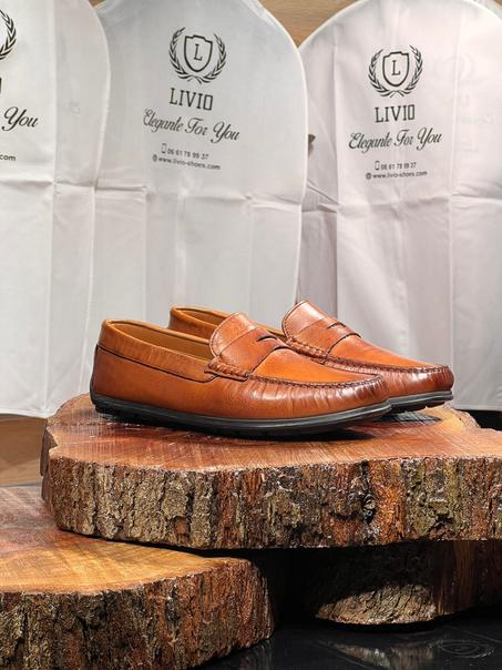 Mocassin cuir tabac intérieur cuir
