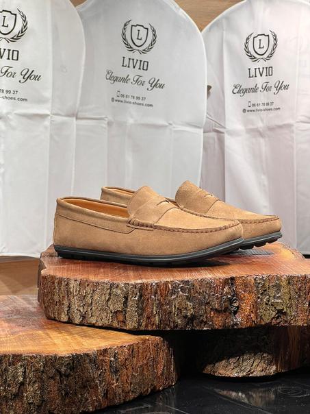 Mocassin daim kaki intérieur cuir