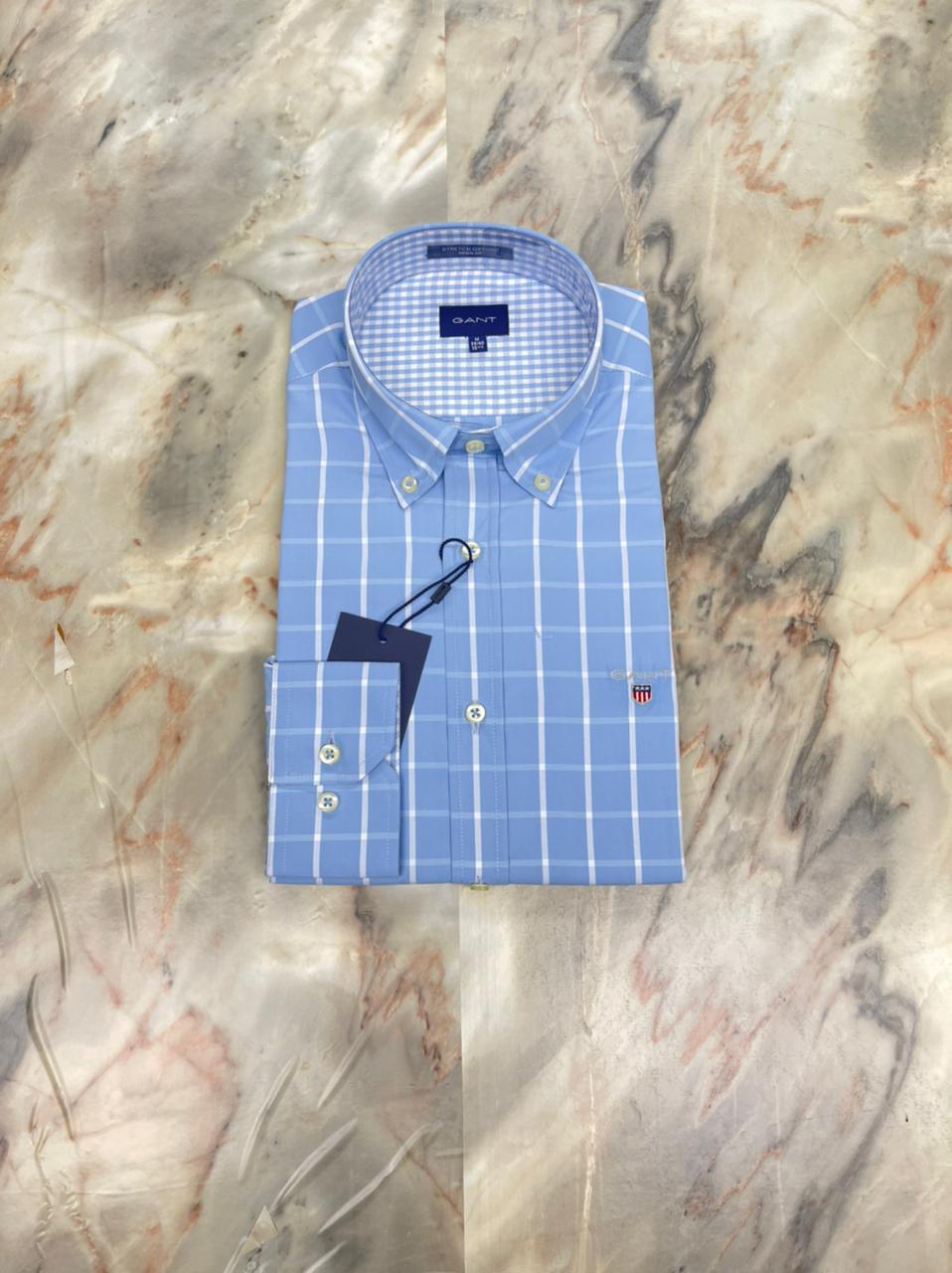 CHEMISE GANT CARREAUX BLEU CIEL