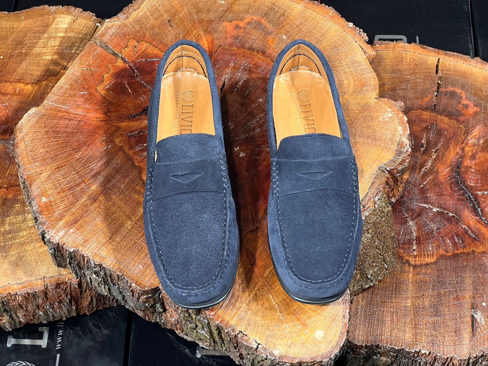 Mocassin daim bleu marine intérieur cuir