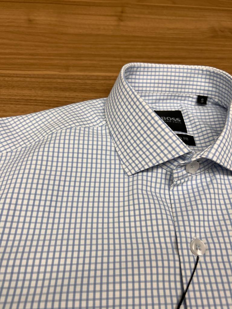 Chemise Demi Manche Boss Carreaux Bleu Ciel