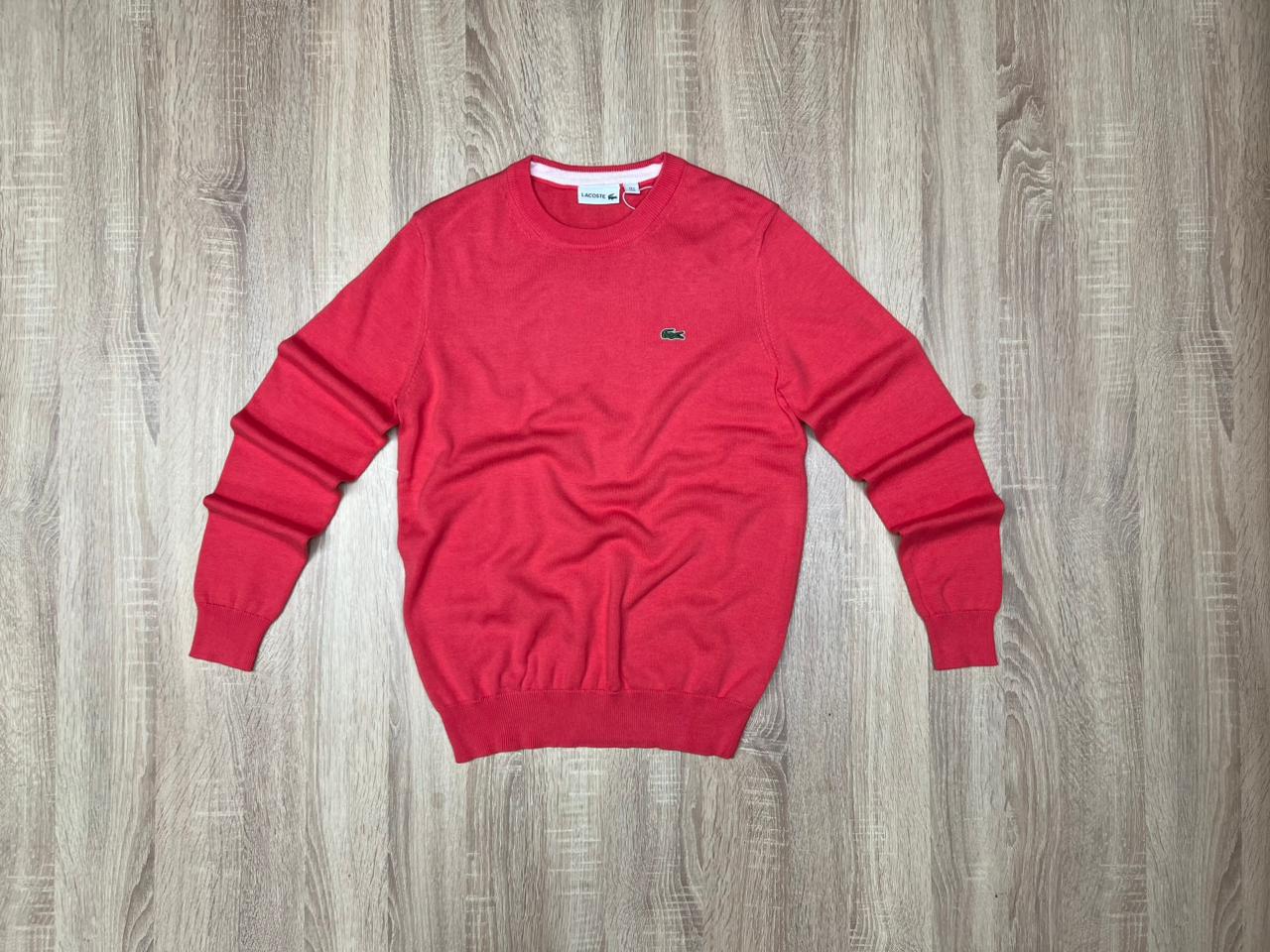 PULL COL ROND LACOSTE ROSE