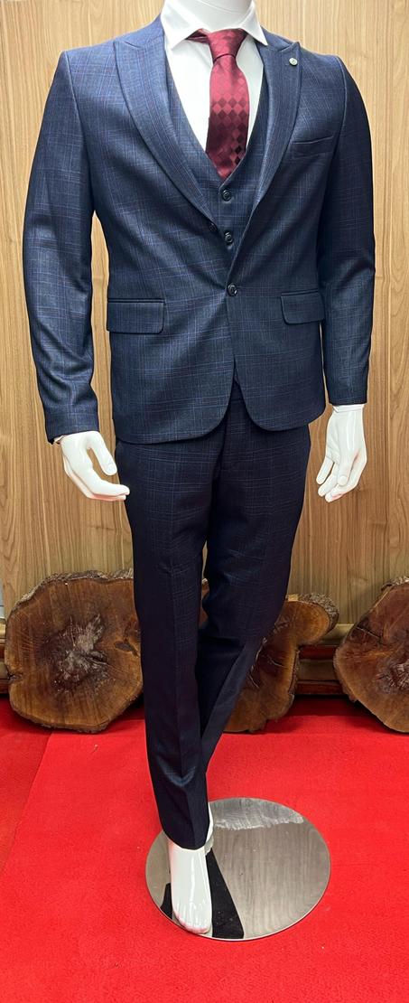 COSTUME 3 PIECES CARREAUX BLEU
